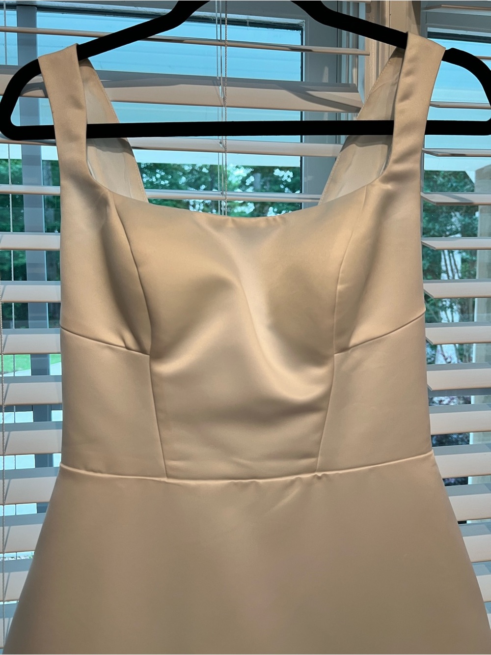 David's Bridal - Ivory Satin Dress with Square Neck